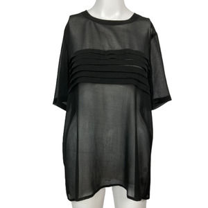 Alex & Alex Shirt Women Sz M Sheer Blouse Black Breathable Silk Top Short Sleeve